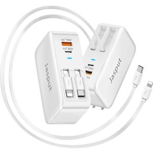 4 in 1 Retractable Wall Charger with Dual Cables,40W Retractable Phone Charger Wall Plug with Dual USB Ports,20W USB C Chargers Block Fast Charging for iPhone 17 16 15 14 13,LG, Galaxy S24 23,Pixel (White)