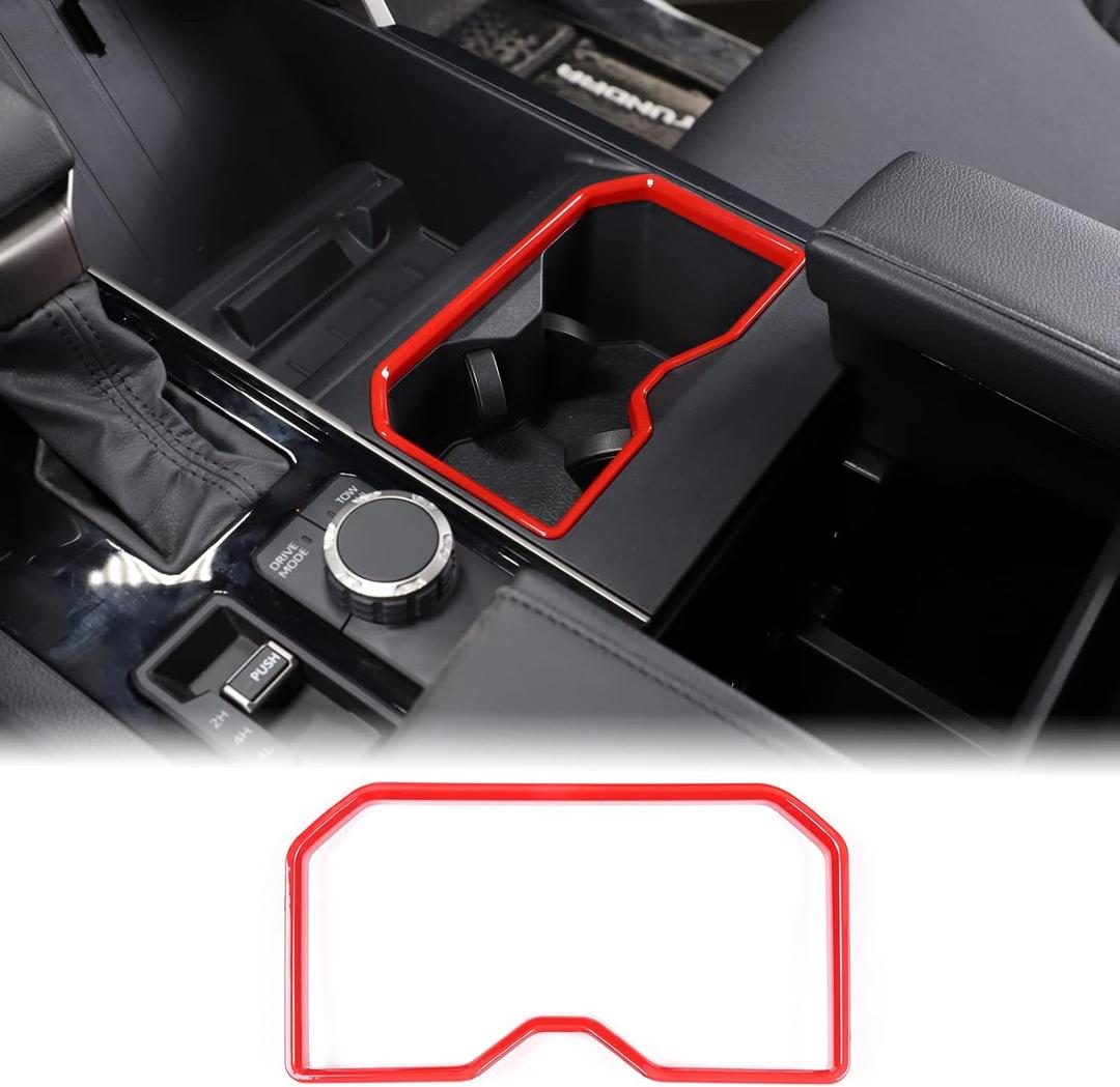 Aunginsy Front Seat Central Armrest Cup Holder Cup Trim Frame Compatible with Toyota Tundra/Sequoia 2022-2025 Car Center Console Cupholder Decorative Cover Protection Sticker ABS Interior Accessories