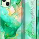 CASEFIV Compatible with iPhone 15 Case,Marble Pattern 3 in 1 Heavy Duty Shockproof Full Body Rugged Hard PC+Soft Silicone Drop Protective Women Girls Cover for iPhone 15, Mint Green