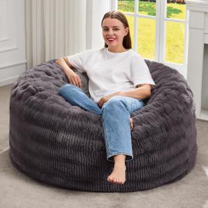 Hobestluk Bean Bag Chairs Beanbag Chair with Filler Adult Bean Bags with Fluffy Ripple Cover, Giant Bean Bag Chairs for Adults (Dark Grey, 3FT - 36" x 36" x 22")