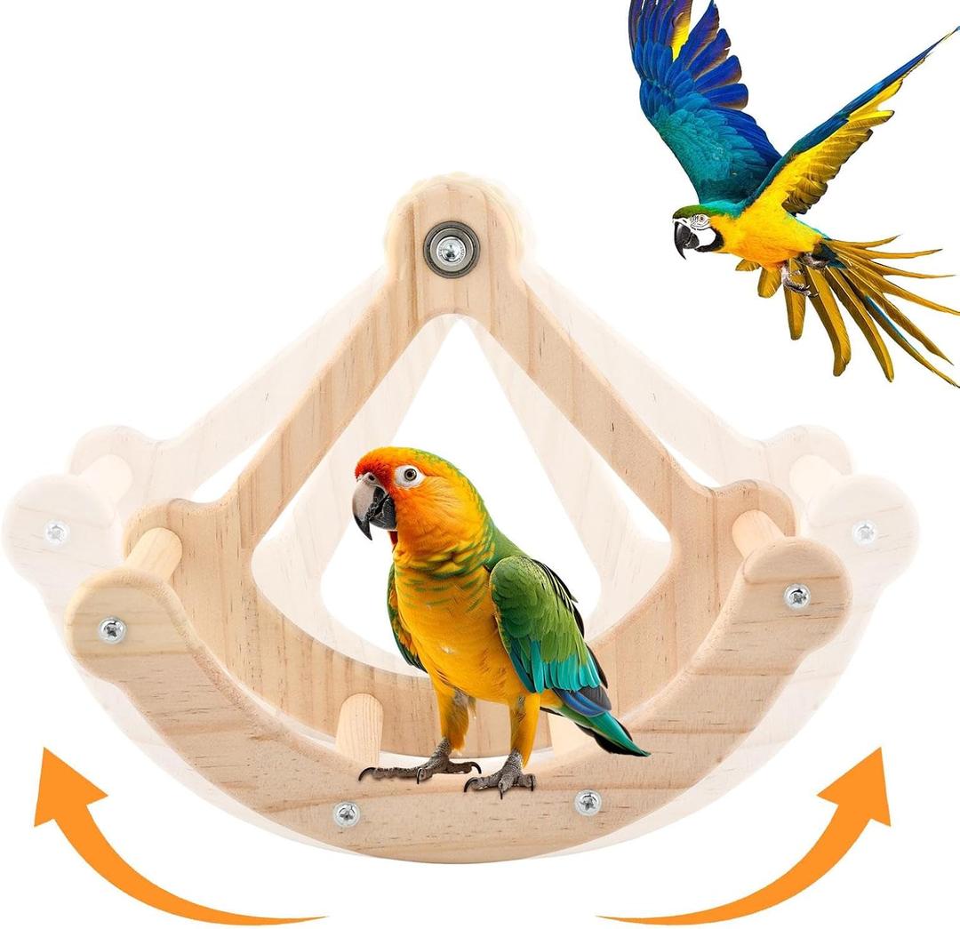 Bird Perch Toy, Interactive Rocking Parakeet Toys and Perches, Wooden Exercise Cockatiel Toys, Intelligence Birds Enrichment Toy for Parrot, Bird Cage Perch for Budgies Conure