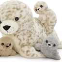4 Pcs Seal Stuffed Animal Set, 20" Mother Plush Toy with 3 Babies in Mom's Belly, Cute Leopard Stuffed Seal Plushie for Girls Boys Kids, Kawaii Chirstmas Bithday