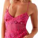 calbatic Women Sequin Cami Top Rhinestone Sparkle Sleeveless V Neck Camisole Open Back Summer Crop Top Party Clubwear, Hot Pink, M