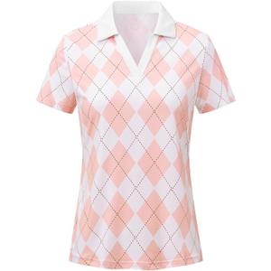 BGOWATU Women's Short Sleeve Golf Tennis Polo Shirts V Neck Collared Workout Tops UV Protection Dry Fit (L)