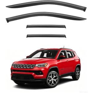 Window Visor For 2017-2025 Jeep Compass, Out- Channel Rain Guards Shields Vent Deflectnor Shade Wind Dark Smoke Vent shade Ventivisor For Compass 2018 2019 2020 2021 2022, Tape-On Outside-Mount, 4 PCS
