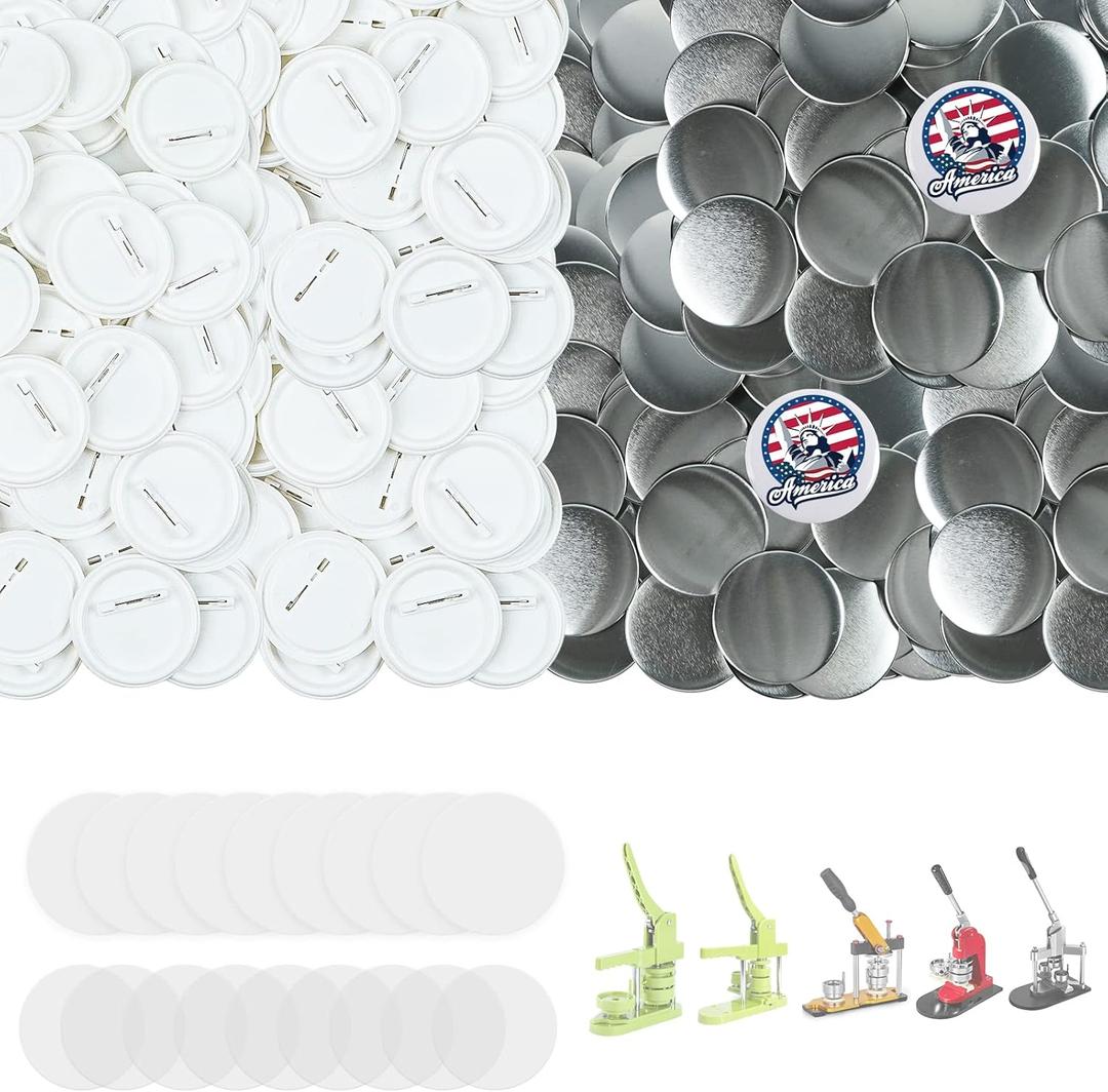 200 Sets Button Maker Supplies, 2.28 inch / 58mm Button Parts Buttons Supplies, Approx. 2.25 in Blank Badge Parts with Blank Paper for Buttons Maker Machine Pin Maker Press
