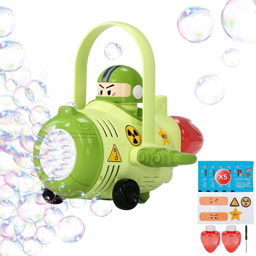 Bubble Machine Gun for Toddlers, LED Airplane Bubble Machine Gun for Kids, Bubble Toys with DIY Sticker Bubble Solutions for Outdoor Party Birthday Summer Fun (Green)