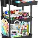 3 Tier Rolling Storage Carts with Removable Drawers, Lockable Wheels, Hooks & Cup Holders  Easy Assembly Storage Organizer for Kitchen, Bathroom, Office, Craft Room, Makeup, Black