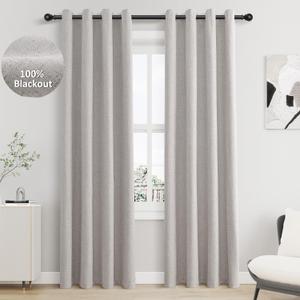 Jowels Silver Linen Blackout Curtains 84 Length 2 Panels Set for Living Room Bedroom, 100% Black Out Thermal Insulated Linen Drapes, Room Darkening Grommet Curtains 84 Inches Long