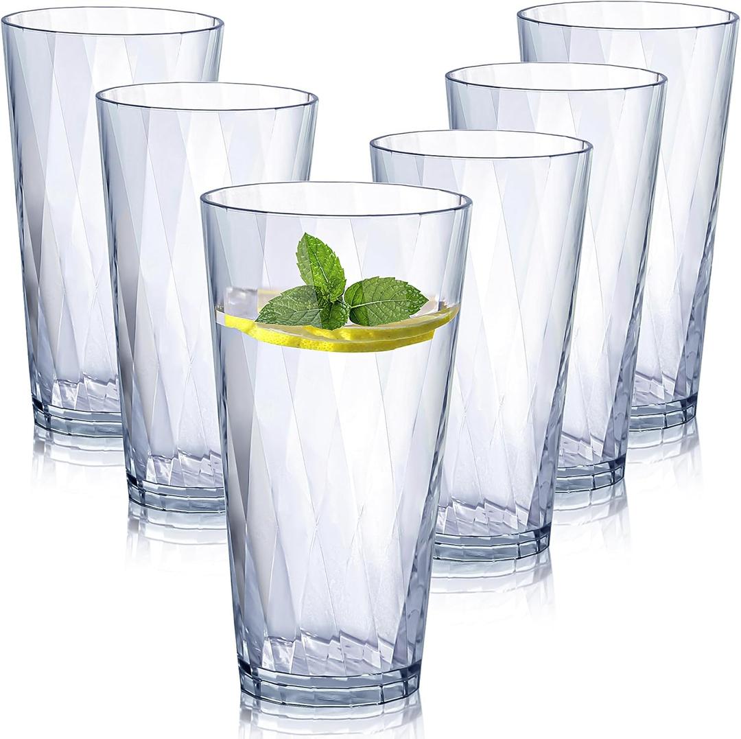 Unbreakable Plastic Drinking Glasses,Set of 6, Shatterproof Drinking Cups, Plastic Glass Cups,20oz Plastic Tumbler Cups, Dishwasher Safe (Clear, 20oz)