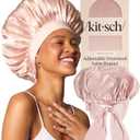 Kitsch XL Satin Bonnet for Sleeping - Softer Than Silk Bonnet For Sleeping Women - Secure Fit, Adjustable, Night Cap For Curly & Textured Hair - Prevents Breakage, Tangles & Thinning - Blush