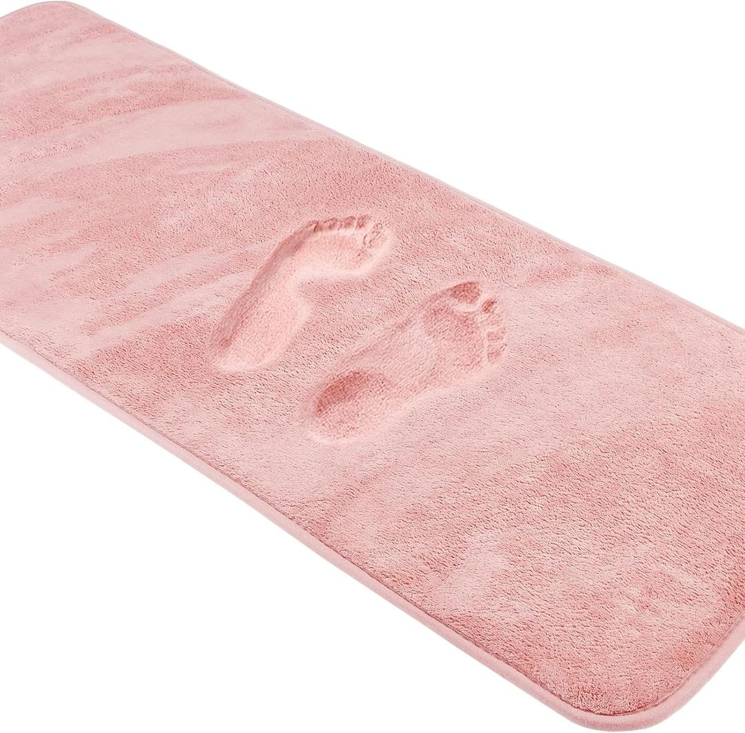 Pink Bath Mat Runner Long Narrow Bathroom Rug Memory Foam Microfiber Bathroom Carpet Non Slip Soft Absorbent Washable Bathrug,16" x 47"