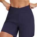 baleaf Women's 7 inch Athletic Shorts Crossover Waist Quick Dry Shorts (Blue, S)
