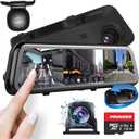 PRUVEEO 2K Mirror Dash Cam 3 Channel,Rear View Mirror Camera,Dash cam Front and Rear Inside,12'' Full Touch Screen, IR Night Vision,GPS,Parking Assistance,Free128GB Card