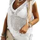 Sidefeel Womens Summer Crochet Tank Tops V Neck Hollow Out Knit Sleeveless Beach Cover Ups Top White Small (White, S)
