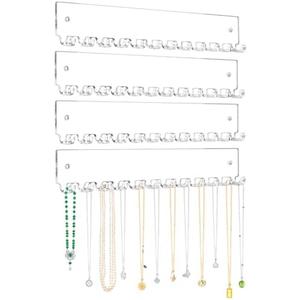 milylove Acrylic Necklace Holder 4 Pack Wall Mounted Necklace Organizer Hanging Jewelry Organizer with 12 Hooks for Necklaces, Bracelets, Rings and Bangles Display