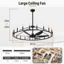 REDSTAR 50" Black Wagon Wheel Chandelier Fan with Remote 20-Light