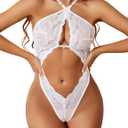 Avidlove Sexy Lingerie For Women Lace Teddy Bodysuit Cut Out One Piece Mini Babydoll (White, S)