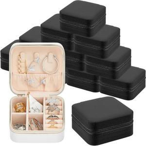 12 Pcs Travel Jewelry Case Bridesmaid Gift Boxes Jewelry Travel Organizer Small Jewelry Box Mini Storage Organizer Storage Box for Women Girls Bridesmaid Gift (White, Black)