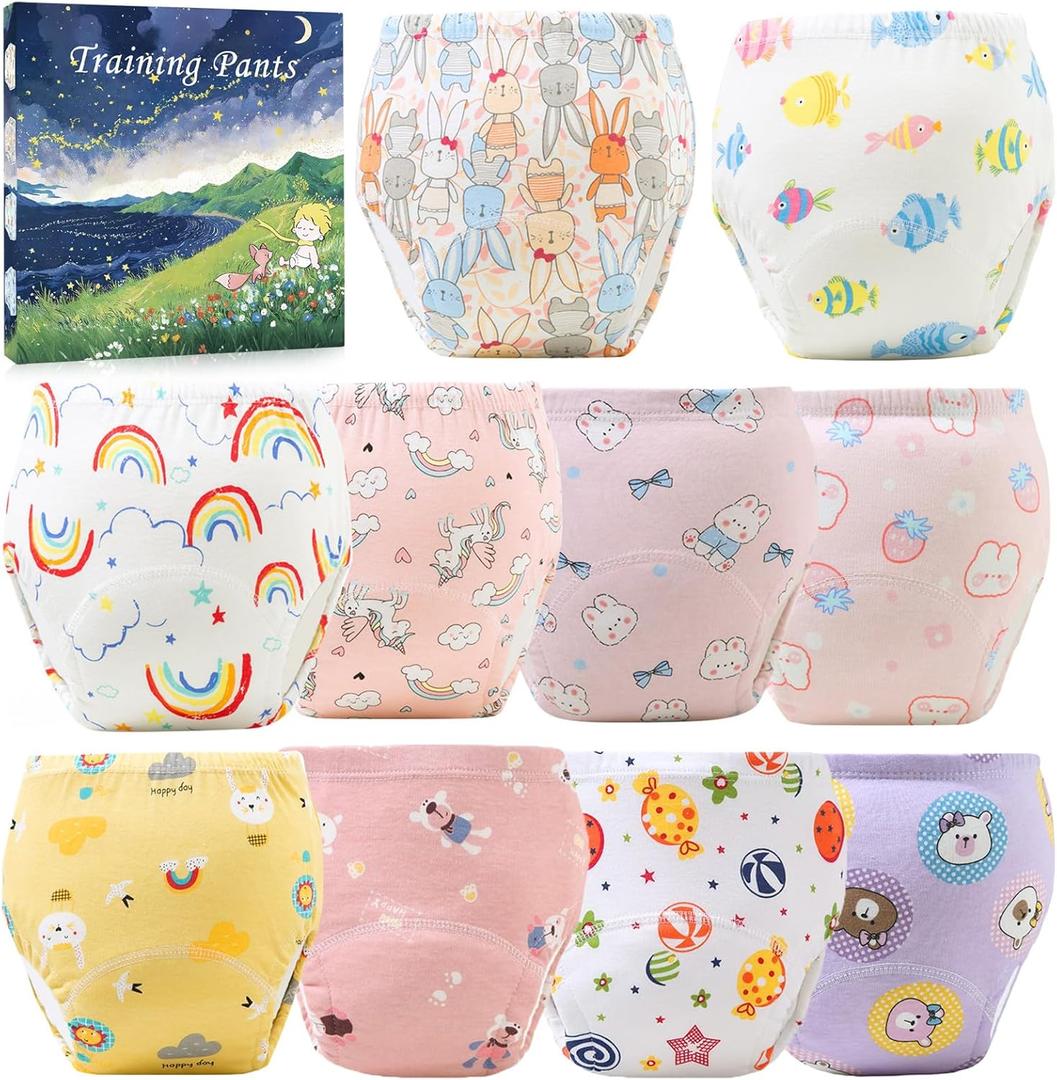 Upairy Potty Training Pants Cotton Absorbent Training Underwear for Toddler Boy and Girls 2T-5T,Soft Absorbent & Leak-Proof with Characters (10PCS,L)