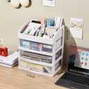 Desk Organizer with Drawers, 3 Drawers Storage Organizer, Desktop Storage Drawers for Office/School Supplies, Plastic Stationary Makeup Organizer, Desk Storage Box for Office, School, Home