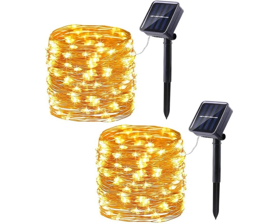 Lomotech Solar String Lights Outdoor - 2 Pack Total 66ft 200LED Solar Fairy Lights Waterproof 8 Modes Twinkle Lights for Outdoor, Patio, Garden, Yard, Party, Wedding, Tree Decoration (Warm White)