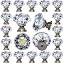 12 Packs Crystal Cabinet Knobs Drawer Pulls and Knobs Diamond Dresser Handles Crystal Pulls for Drawers - 30 mm Clear Glass Cabinet Knob with Bronze Base