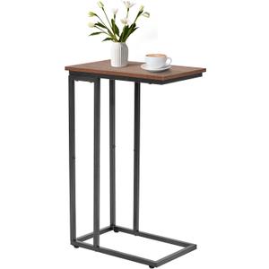 C-Shaped End Table, for Living Room, Bedroom, Small Spaces, TV Tray Couch Side Tables Laptop Table, Rustic Brown and Black