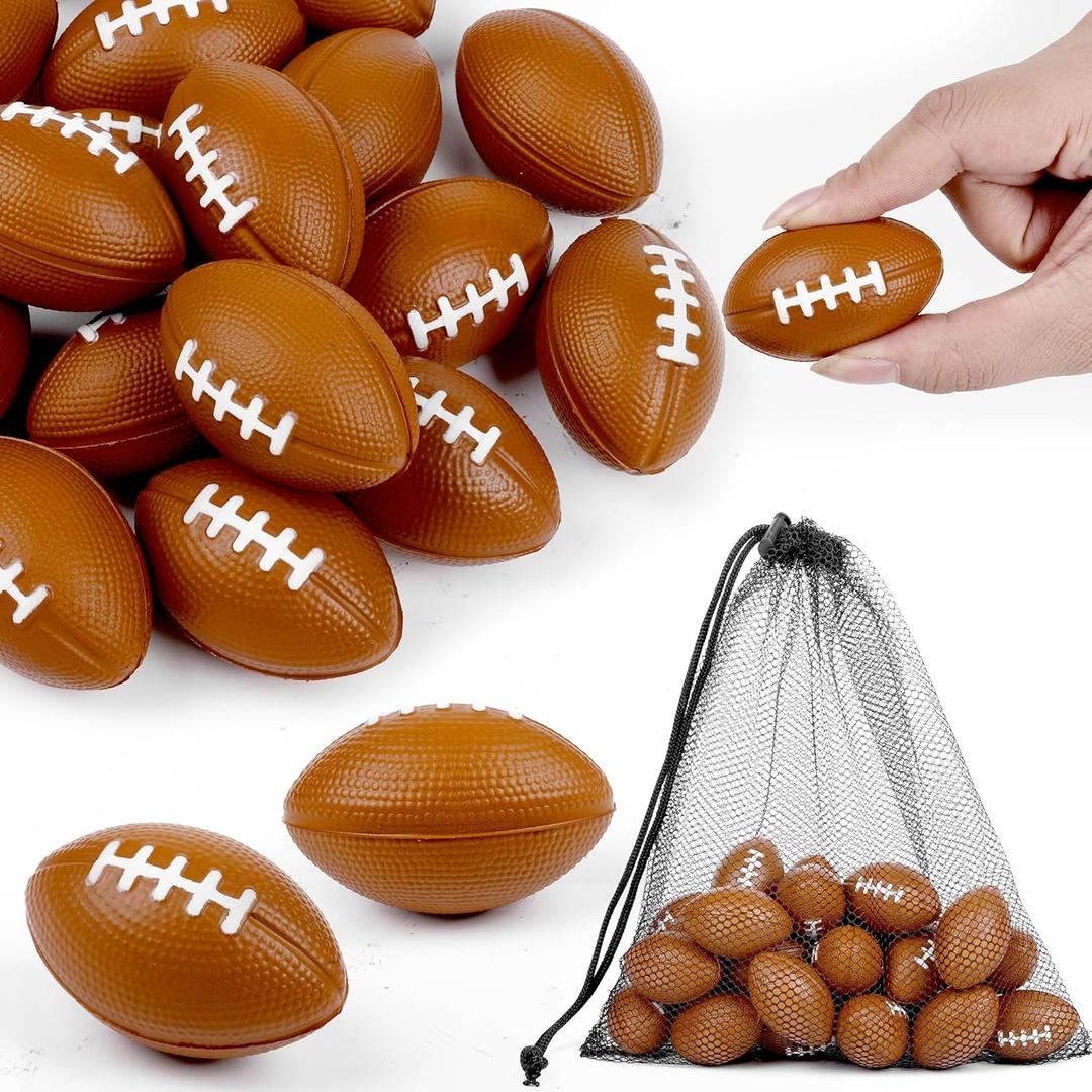 Aodaer 24 Pack Mini Football Stress Balls with Drawstring Mesh Bag Fidget Toys for Adults Soft Foam Balls for Sports Party Favor Gifts