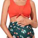 Summer Mae Maternity Ribbed Two-Piece Swimsuit Front Knot Crop Top Bikini High Waisted Pregnancy Bathing Suit (Medium, Very Daisy)