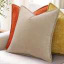 decorUhome Summer Chenille Soft Cozy Throw Pillow Covers 18x18 Set of 2, Modern Farmhouse Boho Velvet Decorative Pillow Cases with Stitched Edge for Couch Sofa Bed Home Decor, Beige