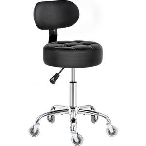 BEWISHOME Rolling Stool with Back Support, Heavy Duty Rolling Chair for Massage,Salon,Spa,Office, Height Adjustable 350lbs Weight Capacity Swivel Stool (Black) BYD11B