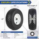 GICOOL 13x5.00-6 Rubber Lawn Mower Tire and Wheel, 2 Pcs Replacement 13x5-6nhs Riding Mowers Lawn Pneumatic Tire with Bearing Bore 3/4" & 5/8", 3" -4.5" Centered Hub