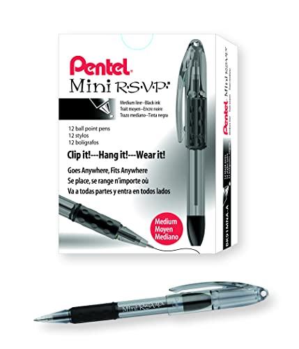 Pentel BK91MNA-A Pentel Mini R.S.V.P. Stick Ballpoint Pen, Translucent Brl, Black Ink, Med Pt, Pack of 11