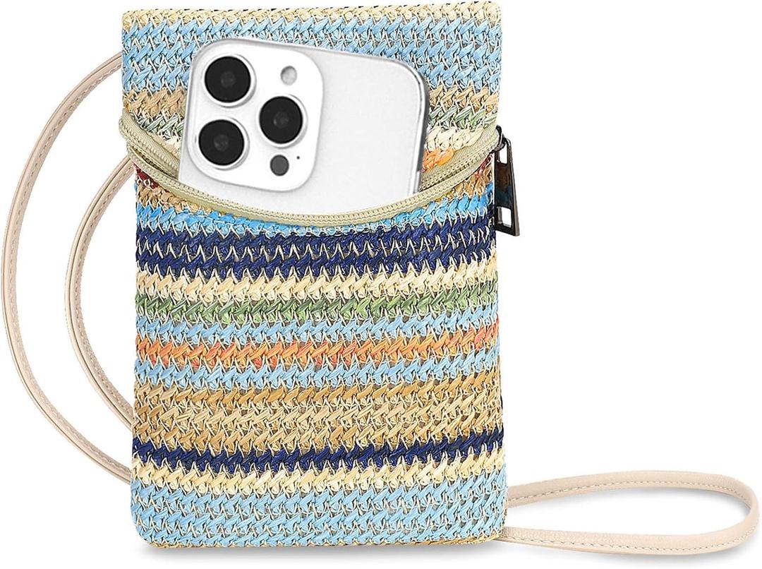Small Crossbody Women Cell Phone Purse Wallet Bag With Shoulder Strap (Blue Stripe)