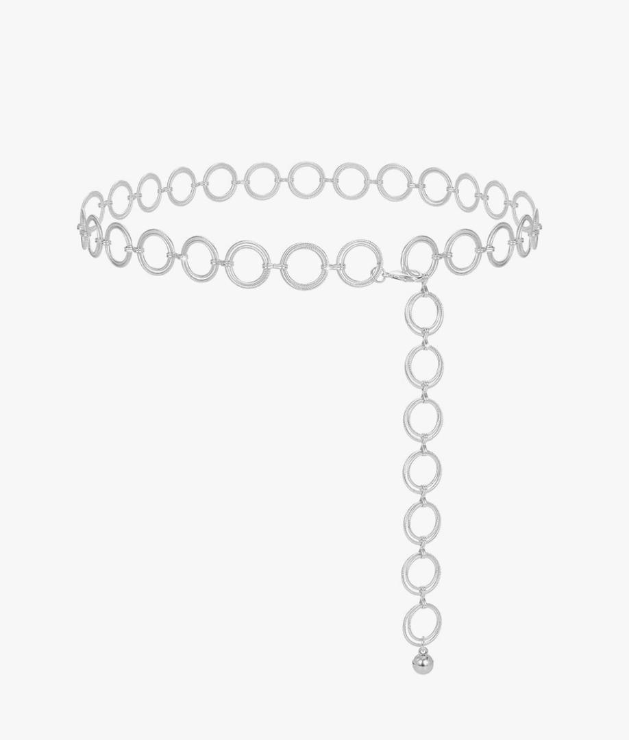 WERFORU Women Multilayer Gold Silver Metal Link Body Chain Belt Ladies Waist Chain Belts for Jeans Dress 110CM