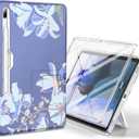 SURITCH for Samsung Galaxy Tab S7 FE Case for Tablet S7+ Plus, S8+ Plus, Built-in Screen Protector & S Pen Holder Full Body Shockproof Protective Cover with Foldable Kickstand, Blue Lilly