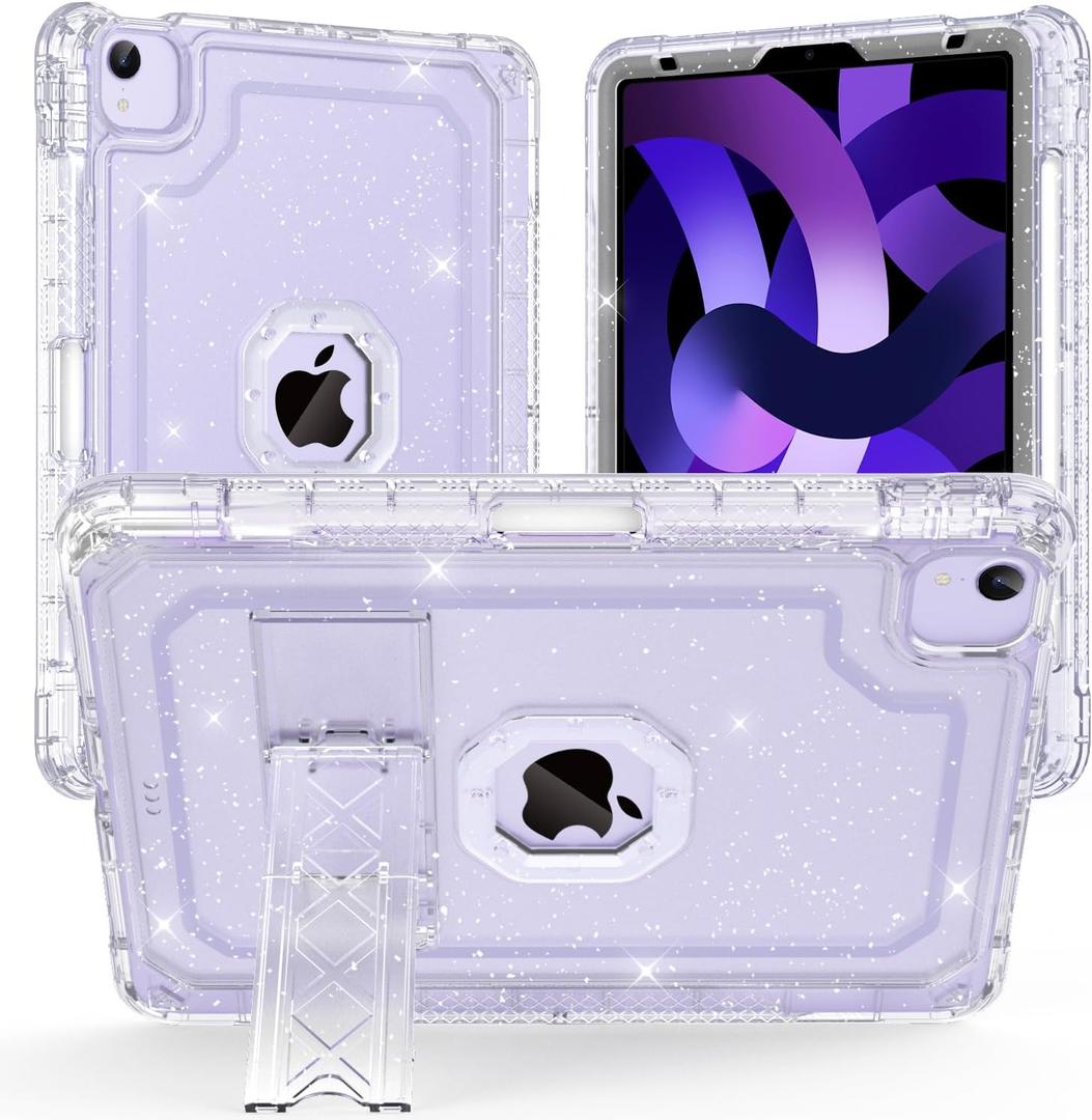 ZoneFoker Case for iPad Air 5th/ 4th Generation Case (2022/2020) 10.9'', for iPad Pro 11 Inch (4th/3rd/2nd/1st Gen), Hard Sturdy Slim Cover for iPad Air 5 4 th with Pencil Holder/Stand, Clear Glitter