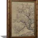 Vintage Gold Framed Cherry Wall Art, Retro Sketch Floral Canvas Painting Picture Wall Decor, Tree Landscape Poster Print Artwork for Living Room Bedroom, 24"L x 16"W