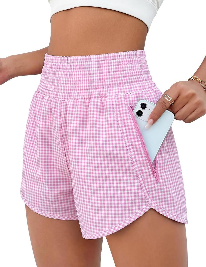 BMJL 2.5" Women Athletic Shorts High Waisted Short with Pocket(PinkPla, XL)