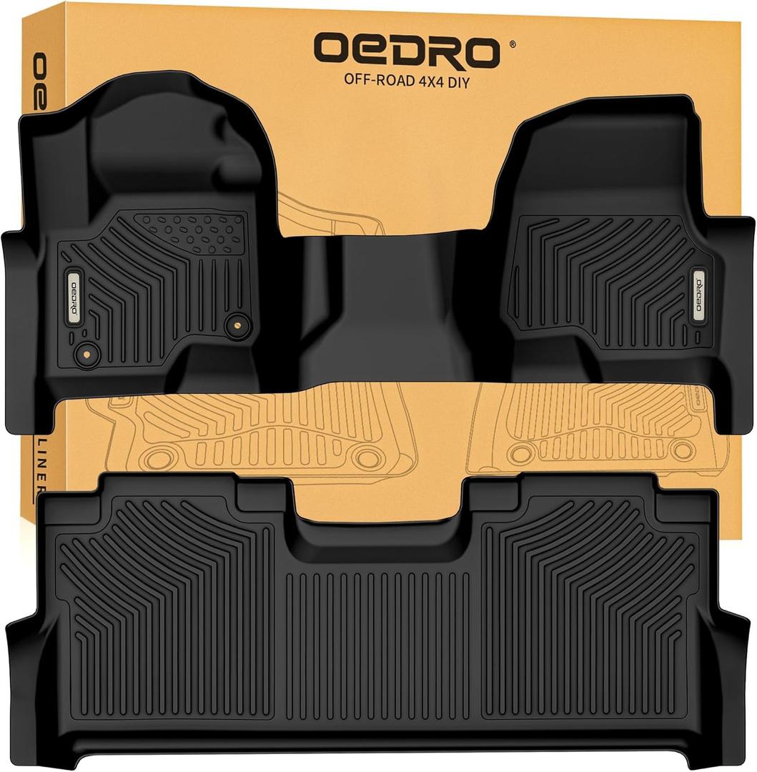 OEDRO Floor Mats Fits for 2017-2025 Ford F-250/F-350 Super Duty Crew Cab with 1st Row Bench Seat, with Factory Storage Box, Custom Fit Black TPE All-Weather Protection Floor Liners