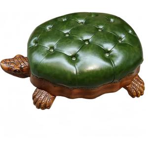 Wood Ottoman Footstool,Sofa StoolLeather Upholstered Vintage Turtle Footrest Stool with Wheels (Green)