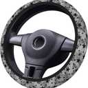 Black and Gray Stars Steering Wheel Cover Universal 15 Inch Cute and Fashionable Car Accessories Protector for Women Men (One Size)