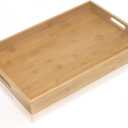 Krismax Serving Tray with Handles, Bamboo Breakfast Tray Wooden Trays Decorative Serving Platter for Eating, Working, Storing, Used in Bedroom, Kitchen, Living Room, Bathroom, Hospital and Outdoors (16" x 11" x 1.4", Yellow)