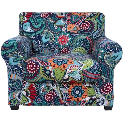 hyha Couch Covers, Chair/Sofa Covers, Floral Pattern, Stretch, Printed, 2 Pieces, Armchair Slipcover, Separate Couch Cushion Slipcover, Furniture Protector for Dogs (Armchair, Paisley Floral)