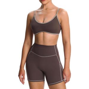 Aoxjox Women's Color Block Workout Sports Bras Fitness Lexi Lined Strappy Bra Athletic Yoga Crop Tank (Mulch/Driftwood) XS