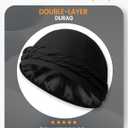 BEACE Silk Satin Lined Pre-Tied Turban Durag Head Wrap for Men & Women, Halo Turban Skull Cap Bonnet Hair Cover for Sleeping (Medium, Black/Black)