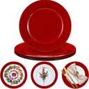 Bokon 6 Pack Valentine's Day Charger Plates 13" Round with Beaded Plastic Charger Plates Elegant Reliable Reusable for Wedding Party Event Table Tabletop Dinner Decoration(Red,Classic)