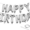 Silver Happy Birthday Balloon Banner Set -16 Inch Foil Letters Balloons, Reusable Birthday Decorations and Party Supplies, Suitable for Men and Women's Birthday DecorationsParty Backdrop