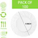 U-QE 100 Pieces White Plastic Plates - 9 Inch White Disposable Plates - Washable & Reusable - Premium Hard Plates - Party Supplies for Party, Celebrations, Travel, Wedding, Party and Events